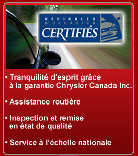 Véhicules d'occasion certifiés à vendre chez Rondeau Chrysler Jeep Dodge Inc. Véhicules d'occasion certifiés